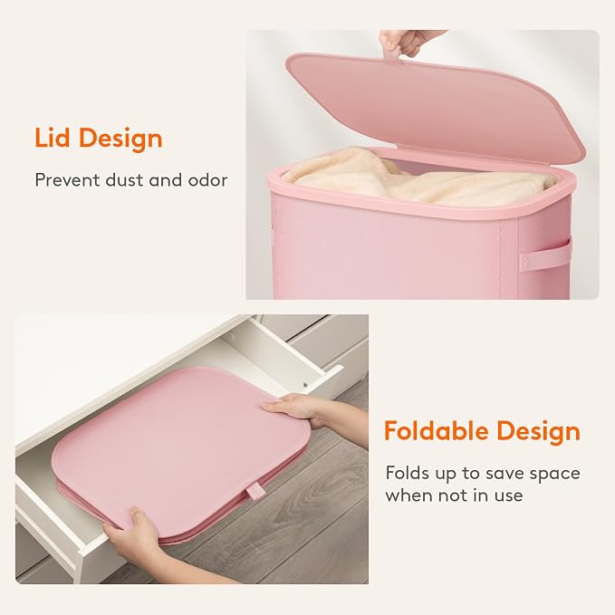 Lifewit Slim Laundry Basket with Lid and Removable Bag, 65L, Pink | Collapsible Narrow Laundry Hamper, Skinny Washing Basket with Plastic Frame, Dirty Clothes Organiser for Laundry, RV, Dorm