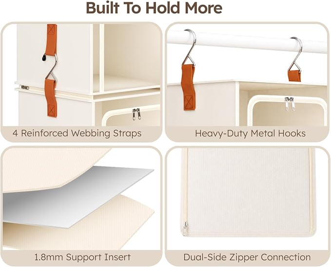 Homsorout 4-Tier Modular Hanging Closet Organizer Shelves, Beige