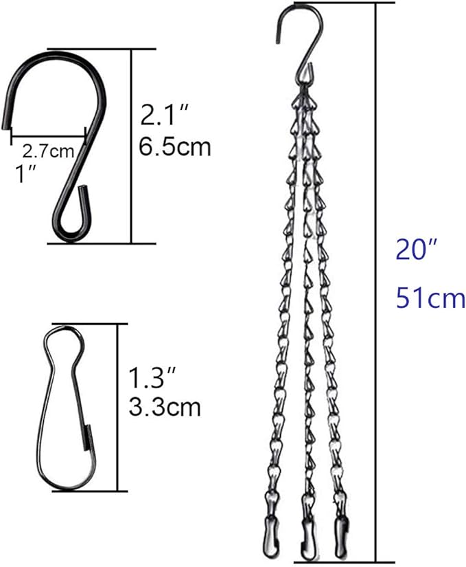 4pcs 20 inch Black Hanging Basket Chain with Hooks Flower Plant Pot Replacement Chain Hanger for Bird Feeders,Planters,Lanterns and Ornaments