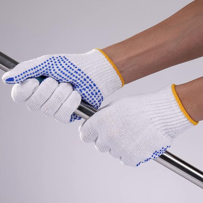 COOHORN 12Pairs Grip Safety Work Gloves Anti-slip Dots Bulk Gloves Moist Cotton Knit Gloves for Garage Warehouse Construction