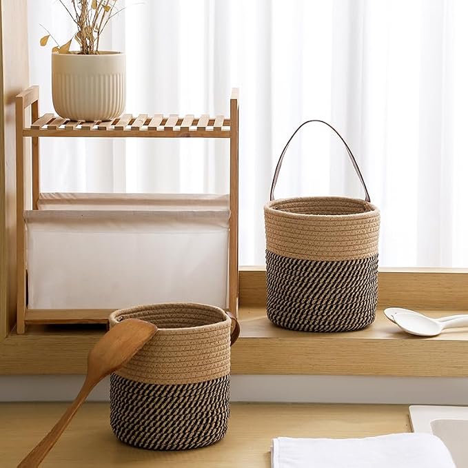 Hanging Leather Plant Holder, Wall Hanging Planter Basket Black and Jute