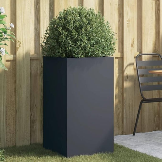 Anthracite Cold-Rolled Steel Planter with Decorative Inlays, 29.5 Inch Medium Garden Planter for Outdoor Plants, Durable and Stable Modern Design for Patio Balcony Decor,