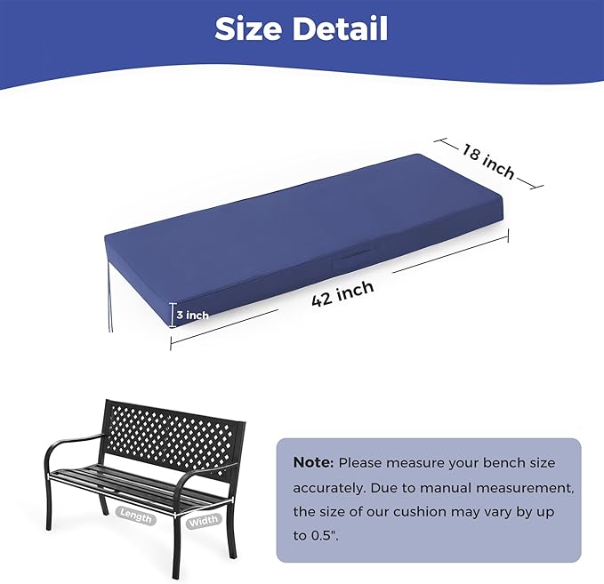 IPYNBAP Outdoor Bench Cushions for Outdoor Furniture, 42x18x3 Inch, Waterproof Bench Pillow, Fade Resistant Long Bench Seat Pads for Garden, Indoor, Porch Swing, Navy Blue
