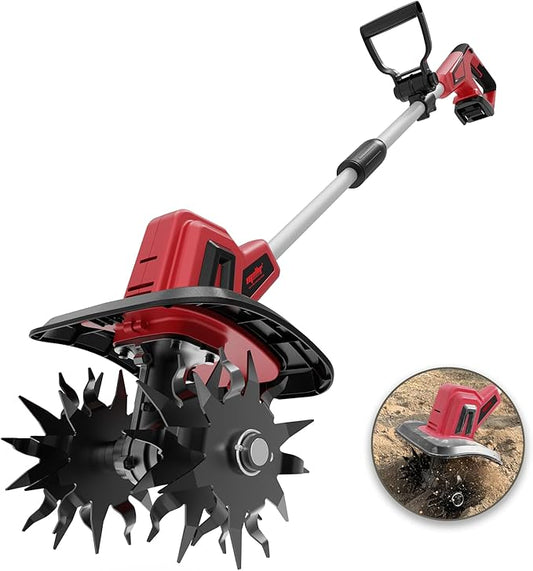 Cordless Tiller Cultivator Compatible with Milwaukee 18V Battery(Tool Only), Electric Garden Tiller w/270 RPM, 48 Steel Tines, 8.7" Tilling Width, 6.3" Depth, Portable Rotary Tiller