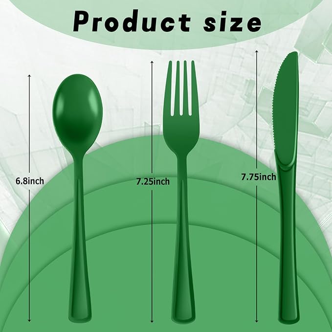 Plastic Silverware 150 PCS Disposable Silverware Heavy Duty Utensil Sets 50 Of Each Forks Knives & Spoons Disposable Cutlery Set For Easter,Birthday,Baby Shower,Garden Party,Wedding(150,Green)
