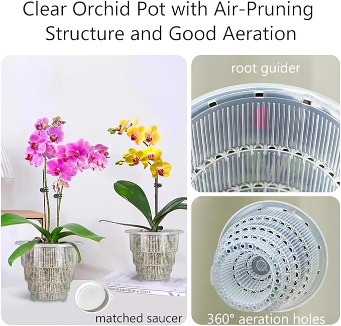 5 inch Clear Orchid Pots with Holes and Saucers for Repotting,Pack of 4,Small Plastic Orchid Planters Provide Good Air Circulation,Nursery Pots for Succulents,Herbs,Aloes,Mint