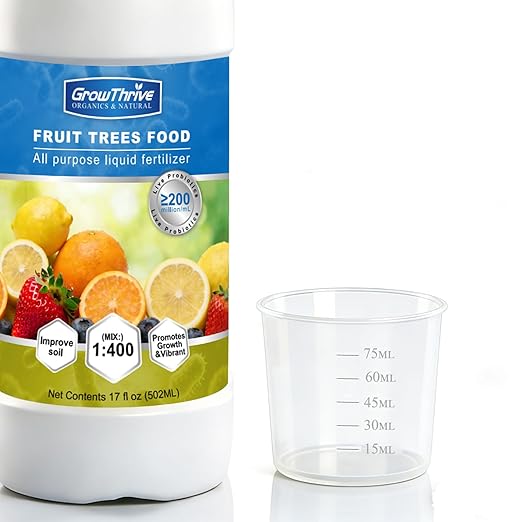 Organic Fruit Tree Fertilizer, Microbial Probiotic Plant Nutrient 17oz (502ml) – Natural Bio-Fermented Liquid Plant Food for Citrus, Lemon, Blueberry, Strawberry & Olive Tree, with Measuring Cup