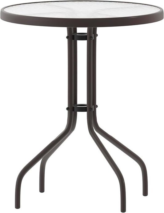 Flash Furniture Bellamy 23.75'' Round Tempered Glass Metal Table, Bronze