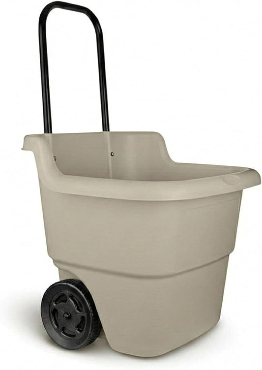 15-Gallon Rolling Garden Cart & Utility Wagon – Lightweight Resin Yard Waste Bin with Telescoping Handle & 7-Inch Wheels – Portable Outdoor Organizer for Lawn, Mulch, Firewood (Beige)