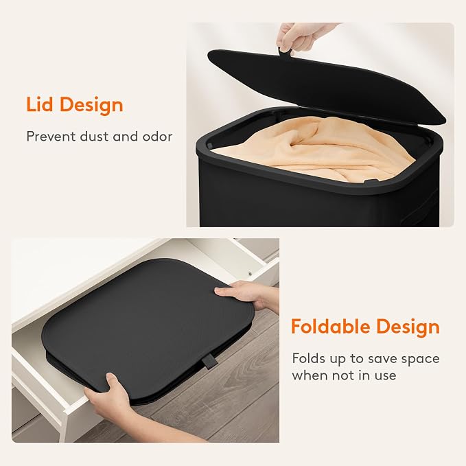 Lifewit Slim Laundry Basket with Lid and Removable Bag, 75L, Black | Collapsible Narrow Laundry Hamper, Skinny Washing Basket with Plastic Frame, Dirty Clothes Organiser for Laundry, RV, Dorm