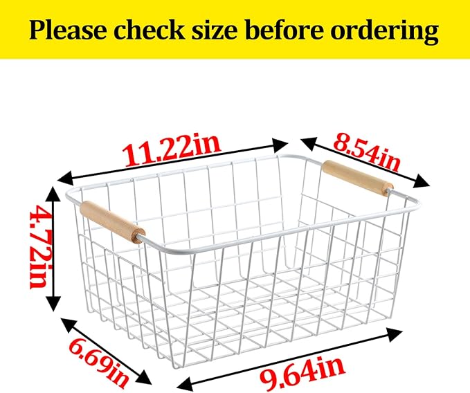 Kitchen Wire Baskets Farmhouse Decor Metal Food Storage Organizer,Household Refrigerator Bin with Built-in Handles for Cabinets, Pantry, Bathroom,2 Packs(white)
