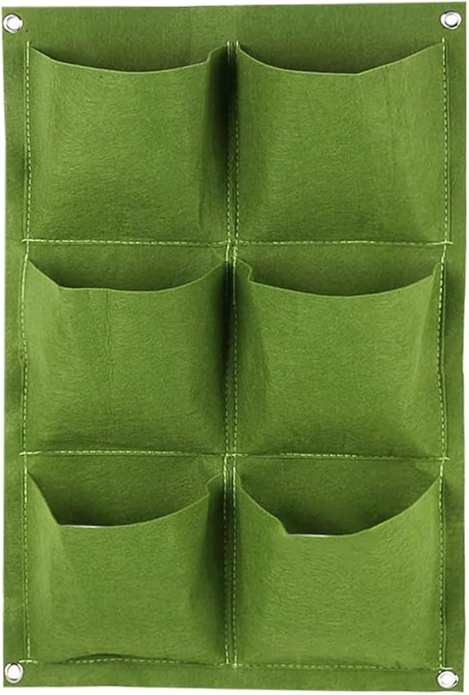 WFIST Vertical Hanging Planter Bag, Breathable Felt Wall Garden Planter with Metal Grommets, Indoor/Outdoor Space-Saving Herb & Flower Growing Pouch (6-Pocket)