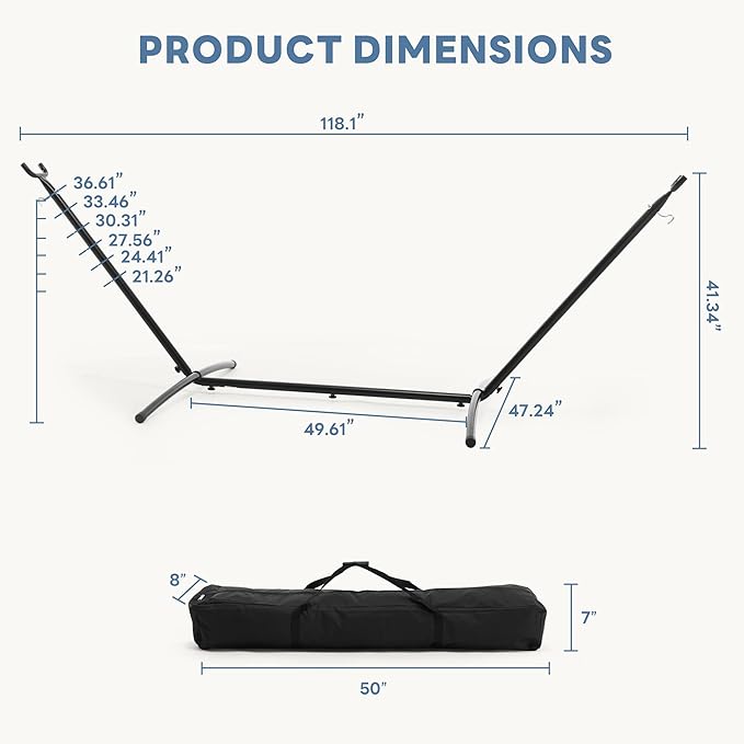 Sweetcrispy Hammock Stand Only, Heavy Duty Hammock Stands for Double 2 Person, Portable Steel Stand for Outside Garden Backyard Patio Pool Beach with Carrying Case