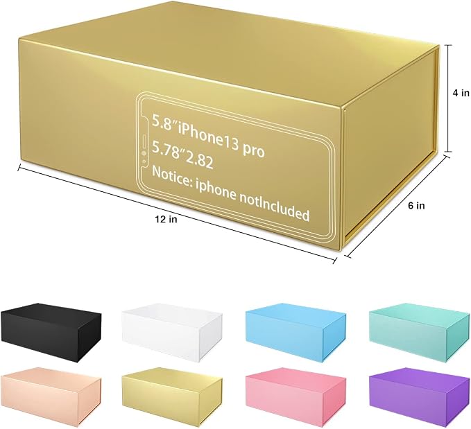 Gold Gift Box 12" x 6" x 4", Magnetic Closure Lid Gift Boxes for Presents