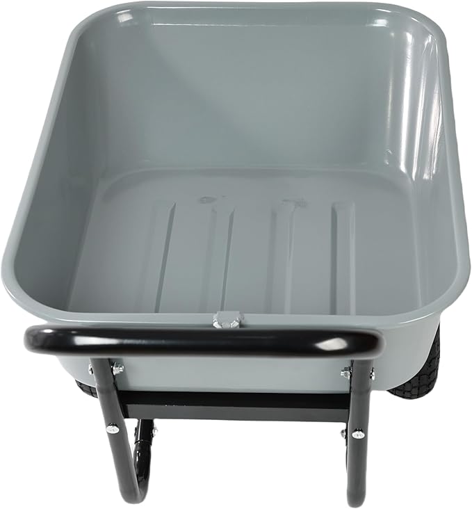 Dual Wheel Garden Wheelbarrow, 35L Heavy Duty Dual Wheel Yard Cart with 10" Pneumatic Tires, Leak-Proof No-Hole Design, Grey ABS+Steel Frame for Garden, Yard & Construction (Grey)