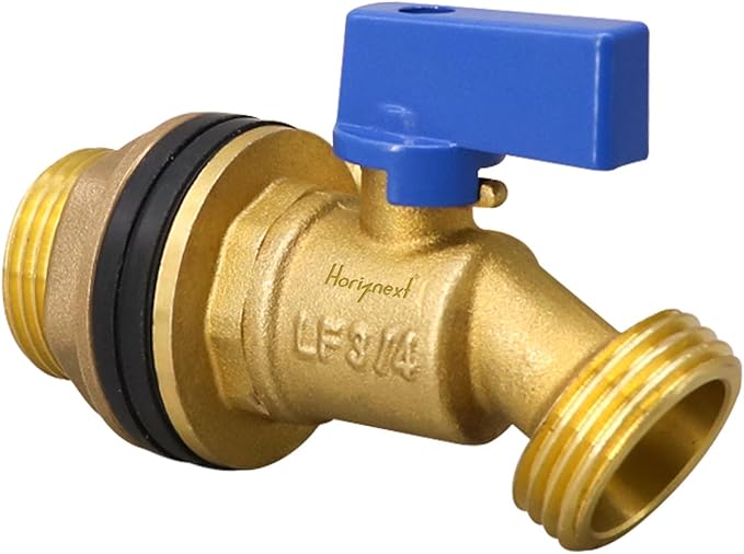 GHT 3/4 spigot for rain barrel, brass bulkhead water barrel spigot kit for diy tank parts and accessories connect garden hose outdoor bucket (1 pc, blue)