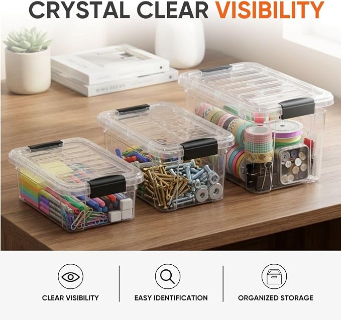 Superio 1.85 Quart Clear Plastic Storage Boxes with Lids, Stackable Organizer Containers, BPA-Free Storage Bins for Home, Office, School & Dorm, 10 Pack