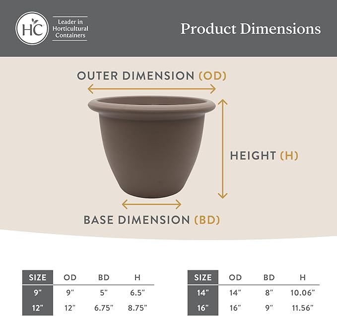 The HC Companies Sevilla Flower Planters - Outdoor & Indoor Planter - Round Self Watering Plant Pots for Herbs & More (9”, Warm Gray, Pack of 2)
