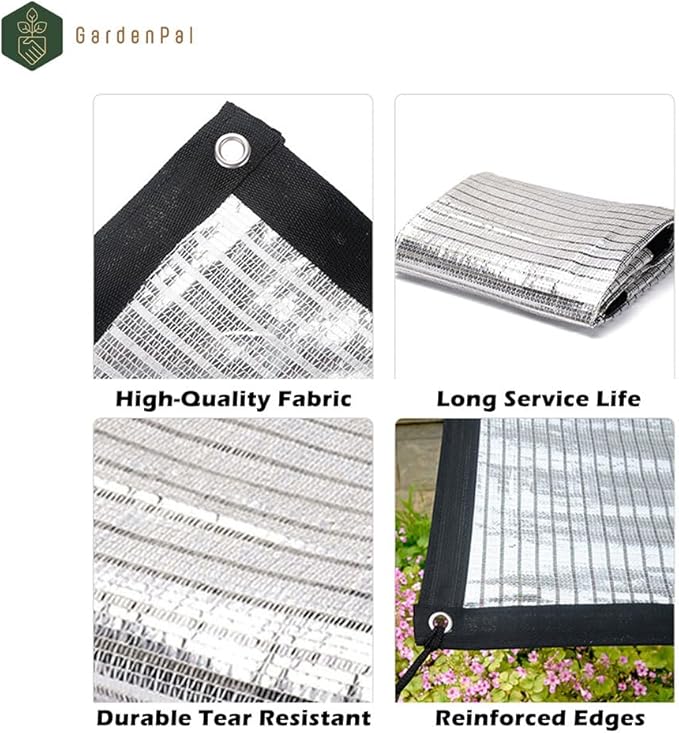 GardenPal 70% Aluminum Foil Shade Cloth to Block Sunlight, Durable Protective Shade Covers with Grommets, Coolness for Garden, Pets, Patios and Cars. Various Application.