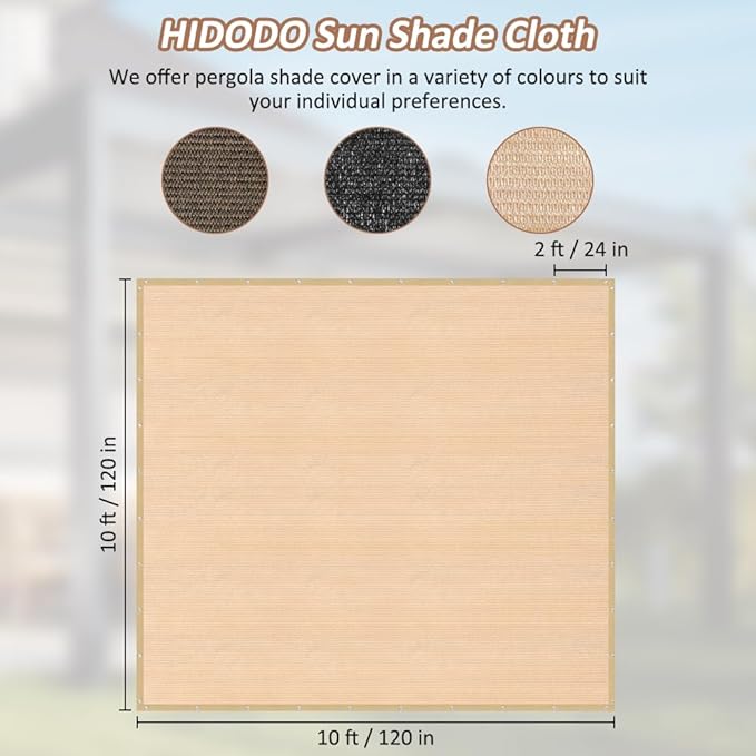 90% Shade Cloth with Grommets, 10 x 10 FT Sun Shade Tarp Pergola Shade Cover Canopy, UV Block Privacy Sun Screen for Outdoor, Patio, Garden, Porch and Deck, Beige