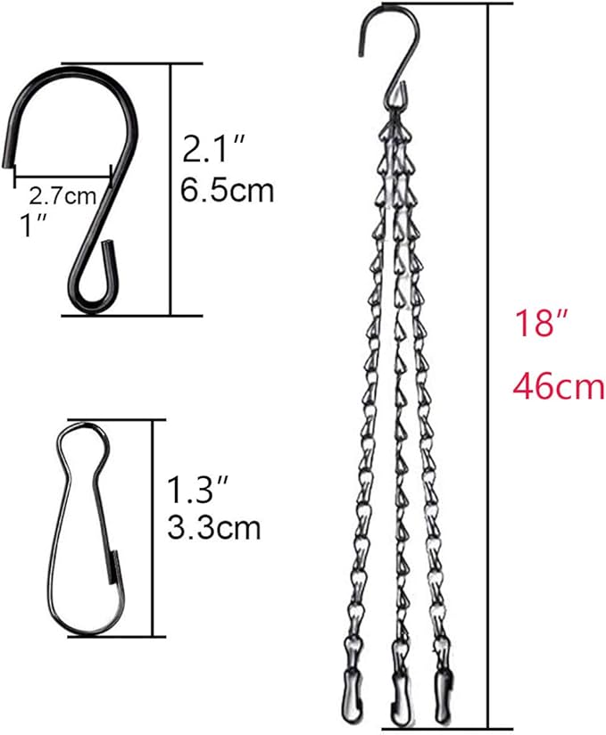 4pcs 18 inch Black Hanging Basket Chain with Hooks Flower Plant Pot Replacement Chain Hanger for Bird Feeders,Planters,Lanterns and Ornaments