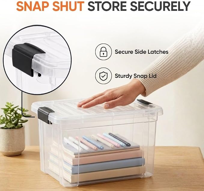 Superio Storage Bins with Lids- 5 Pack, 4.75 Qt Clear Boxes for Organizing, Stackable Plastic Containers- BPA Free, Non-Toxic, Odor Free, Organizer for Home, Office, Dorm