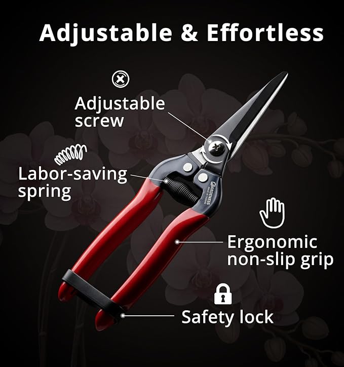 Gardeness 12 PCS Straight SK5 Steel Pruning Shear Garden Scissor Flower Leaf Trimmer Floral Fruits Picking Ultra Sharp Gardening Snips Bonsai Cutter Durable Effort-saving Clippers, Hand Pruners