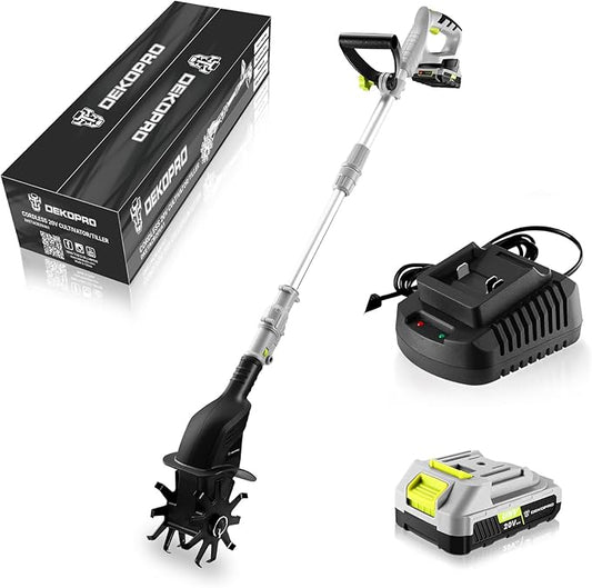 Cordless Electric Garden Tiller: DEKOPRO Power Cultivator for Effortless Soil Cultivation in Flower Beds, Vegetable Gardens, Lawns-Lightweight Lawn Yard Garden Tiller