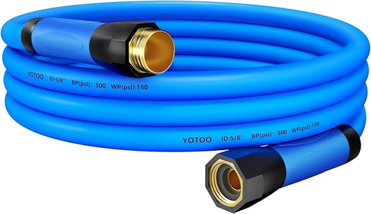 YOTOO Heavy Duty Hybrid Short Garden Hose, Lead in Water Hose 5/8-Inch by 6-Feet 150 PSI, Kink Resistant, All-Weather Flexible with Swivel Grip Handle and 3/4" GHT Solid Brass Fittings, Blue