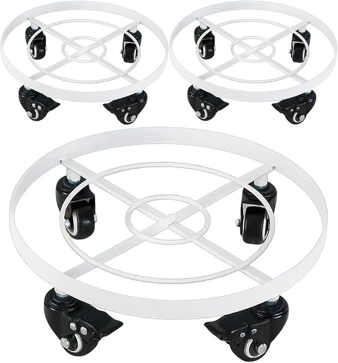 3 Packs Large Metal Plant Caddy 12.6 Inches Plant Dolly with Wheels Heavy-duty Rolling Wheeled Plant Stand with Casters for Indoor Outdoor Plant Dolly Mover Rollers Coasters White, Strong Load Capacity