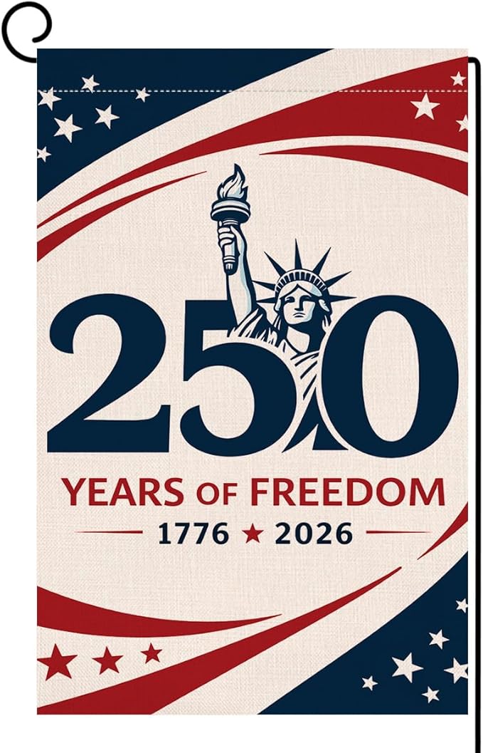 BLKWHT 250 Years America Garden Flag 12x18 Vertical Double Sided 1776-2026 USA 250th Anniversary Freedom Banner 4th of July Patriotic Outside Decorations Burlap Yard Flag BW868