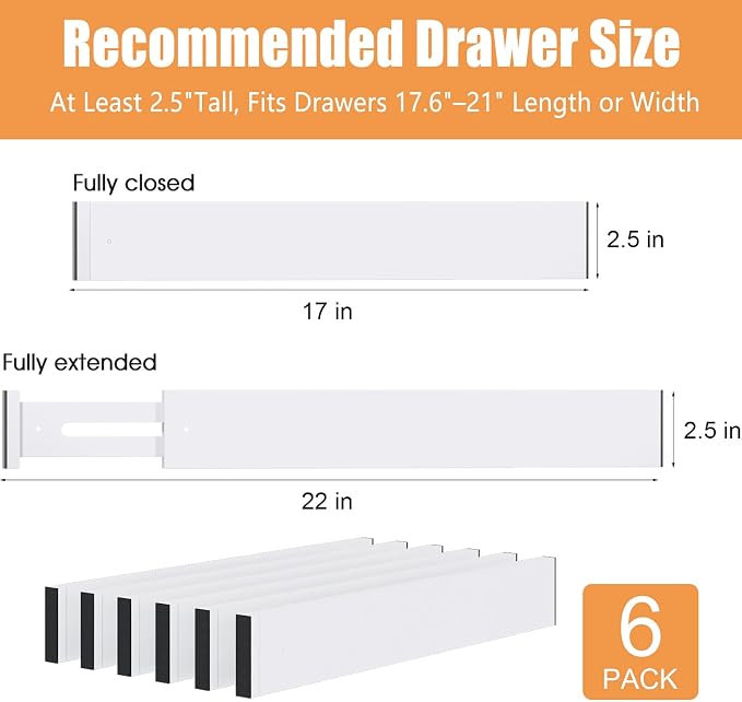 Bamboo Drawer Dividers, Adjustable Drawer Organizers, Fits 17.6–21" Drawers