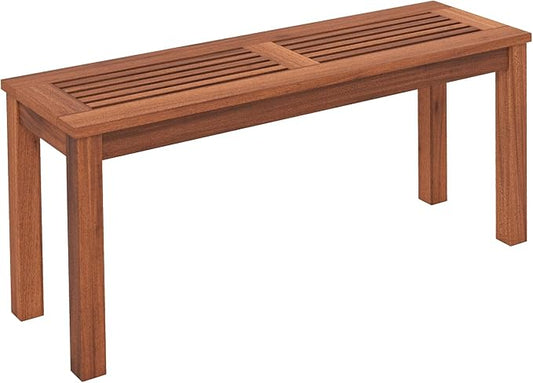 Tangkula Patio Wood Bench, 2-Person Solid Wood Bench with Slatted Seat, 39.5" Long Loveseat with Stable Wood Frame, Indoor Outdoor Dining Bench for Backyard, Poolside, Entryway (1)