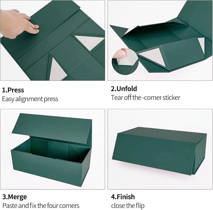 Green Gift Boxes 12" x 6" x 4", Magnetic Closure Lid Gift Boxe for Presents