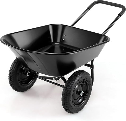 Goplus 2 Wheel Wheelbarrow, Dual Wheel Barrow with 14 inches Pneumatic Rubber Tires, 330 lbs Capacity Garden Yard Cart for Gardening Tool, Moving Soil, Wood, Gravel, Mulch