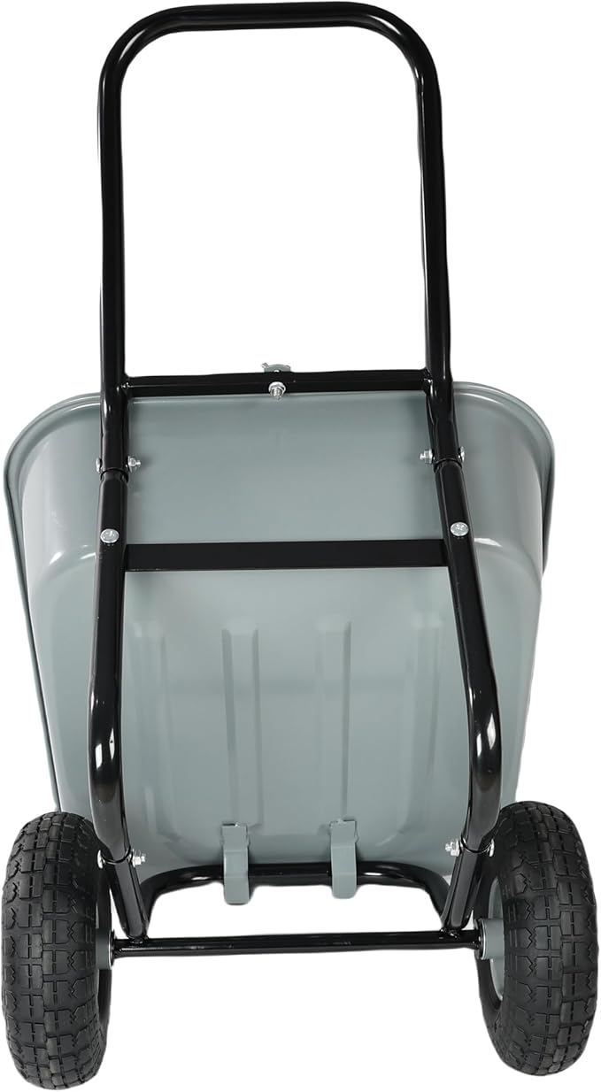 Dual Wheel Garden Wheelbarrow, 35L Heavy Duty Dual Wheel Yard Cart with 10" Pneumatic Tires, Leak-Proof No-Hole Design, Grey ABS+Steel Frame for Garden, Yard & Construction (Grey)
