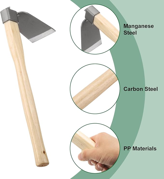 HARFINGTON Garden Hoe 15" x 4.45" Steel Hoe Garden Tool Anti-Rust with Non-Slip Wooden Handle Edger Weeder Shovel for Backyard Loosening Farm Planting Weeding