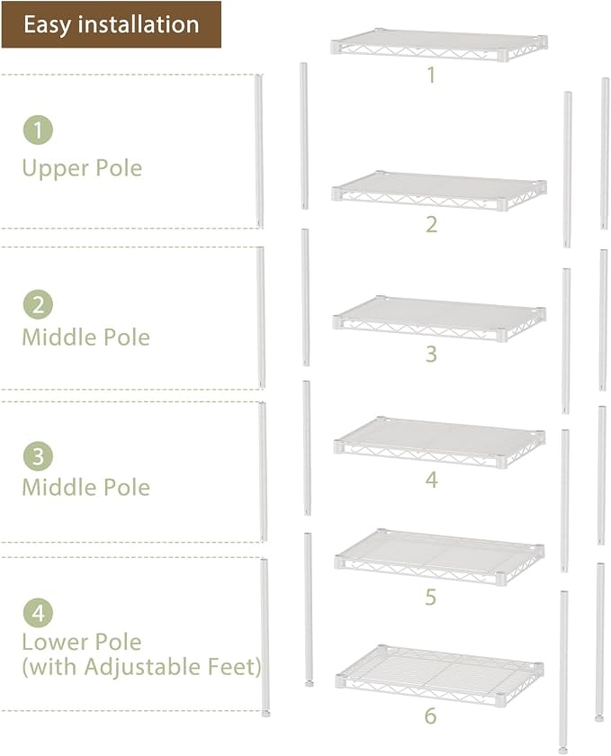 SINGAYE Metal Shelves Wire Shelving Storage Standing Adjustable Shelf Unit