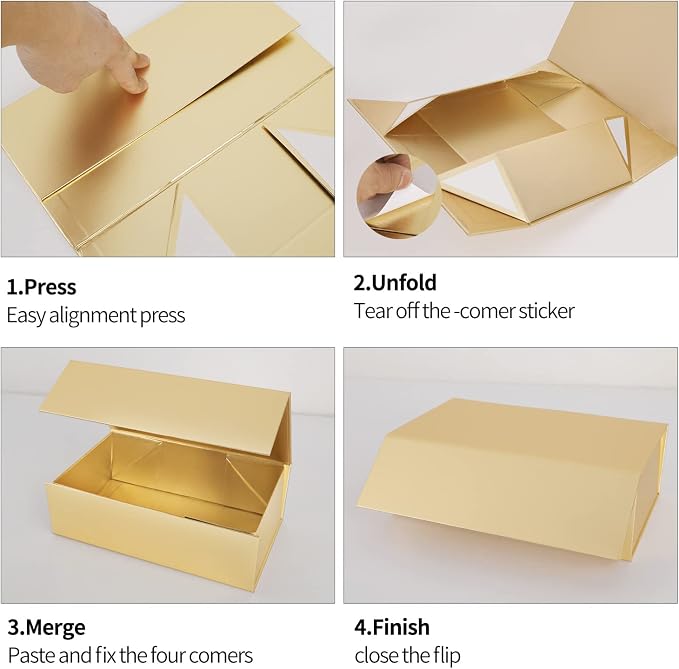 Gold Gift Box 12" x 6" x 4", Magnetic Closure Lid Gift Boxes for Presents