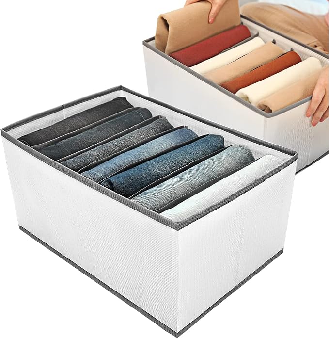 2 Pack 7-Grid Closet Organizers and Storage Bins with Dividers for Clothes