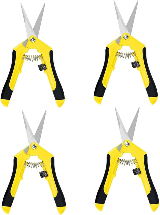 iPower 6.5 Inch Gardening Hand Pruner Pruning Shears Trimming Scissors with Straight Stainless Steel Blades for Bonsai, Herb, Bud, Hedge, 4-Pack, Yellow