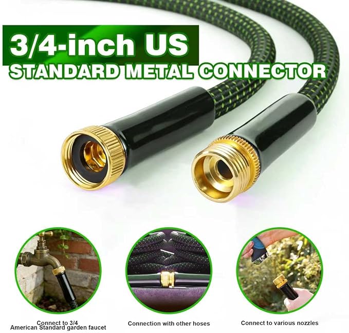 75ft Lightweight Non-Expandable Garden Hose with 10-Pattern Nozzle - Anti-Kink, Durable Triple-Layer Construction, Flexible All-Weather Hose for Watering, Car Wash, Pet Bathing