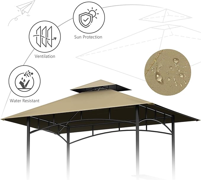 Grill Gazebo Replacement Canopy Top Only - 5' x 8' Outdoor BBQ Gazebo Canopy Roof, Waterproof Double Tiered Shelter Cover Fit for Model L-GG001PST-F (Khaki, 5x8)