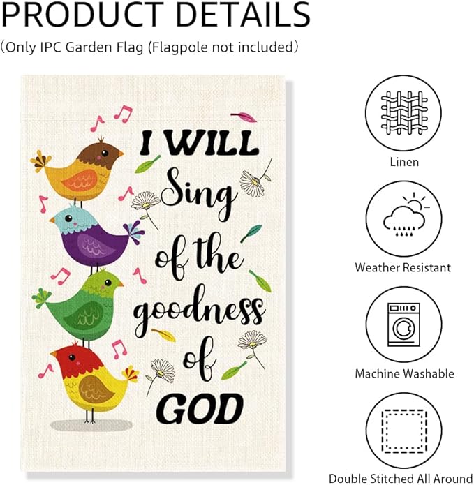 I Will Sing Of The Goodness Of God Garden Flag, Funny Birds Yard Flag for Outside, Christian Bible Flag, Religious Garden Gifts, Christian Yard Sign Home Décor, Musical Notes Flag