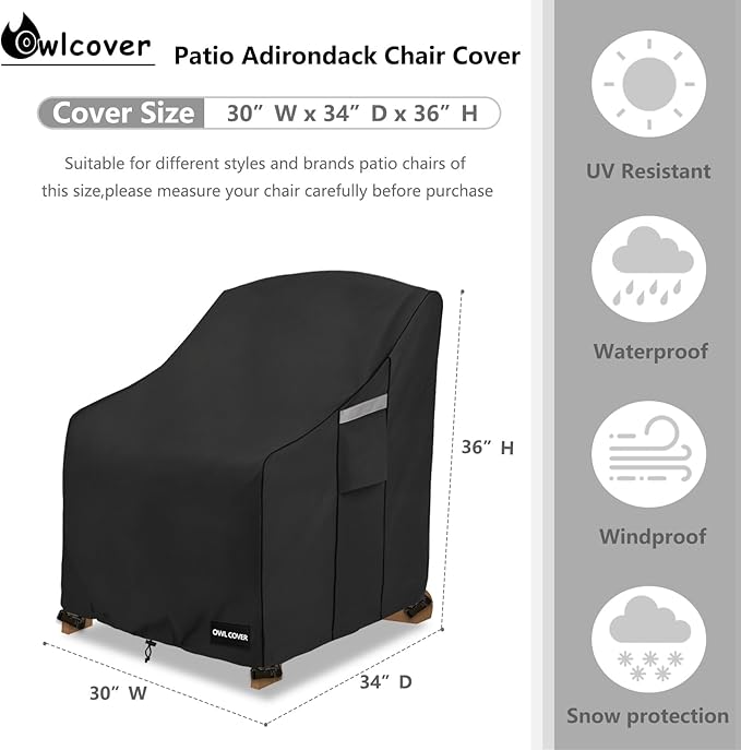 Outdoor Chair Covers 30" W x 34" D x 36" H,600D Heavy Duty Waterproof Patio Chair Cover,Outdoor Furniture Covers for Lawn/Garden Chiar,Black
