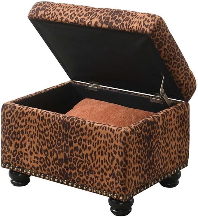 Convenience Concepts Designs4Comfort 5th Avenue Upholstered Storage Ottoman 24" - Contemporary Foot Stool and Seat with Hinged Lid for Living Room, Dining Room, Office, Forest Leopard Print Fabric