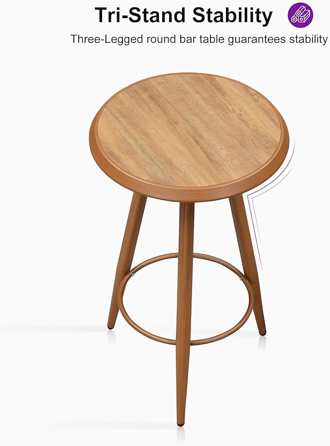 PURPLE LEAF Outdoor Round Bar Table Patio Aluminium Modern Bistro Table for Kitchen Island Patio Garden Deep Teak