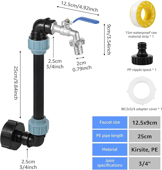 Zinc Alloy IBC Tote Tank Adapter Set, Versatile High Strength IBC Adapter Connection Kit with 3/4 Inch Standard Tap Interface, Garden Hose Faucet for 1000L Rainwater Tank Rain Barrel
