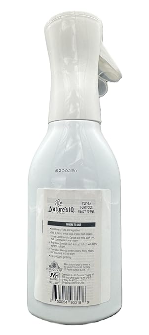 Nature's IQ Copper Fungicide. Innovative Spray Mist Technology. Controls powdery Mildew, Black spot, and Rust! for use on Roses, Flowers, ornamentals, Fruits and Vegetables. Ready-to-use 20 oz.