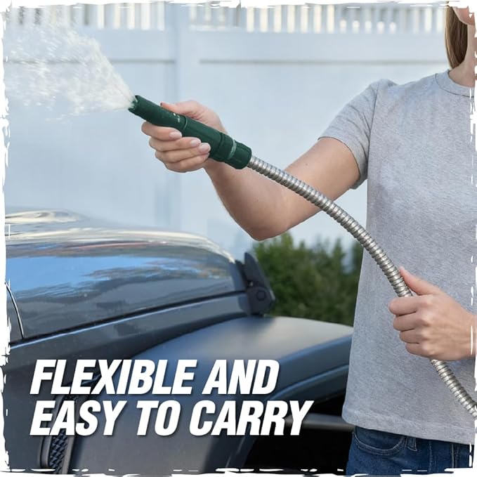 RUGGED RHINO Metal Garden Hose with Spray Nozzle, 100FT, 304 Stainless Steel, 750 PSI Burst Strength, Heavy Duty Flexible Water Hose, Kink Resistant, Leakproof for Yard, Lawn and Outdoor Use, Green